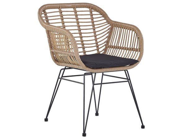 3 dele bistro sæt brun imiteret rattan sort metalben glas bordplade