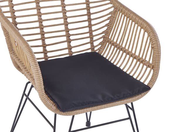 3 dele bistro sæt brun imiteret rattan sort metalben glas bordplade