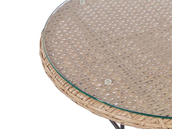 3 dele bistro sæt brun imiteret rattan sort metalben glas bordplade
