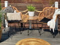Miniatyrbillede 2 af 11: 3 dele bistro sæt brun imiteret rattan sort metalben glas bordplade