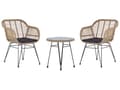 Miniatyrbillede 1 af 11: 3 dele bistro sæt brun imiteret rattan sort metalben glas bordplade
