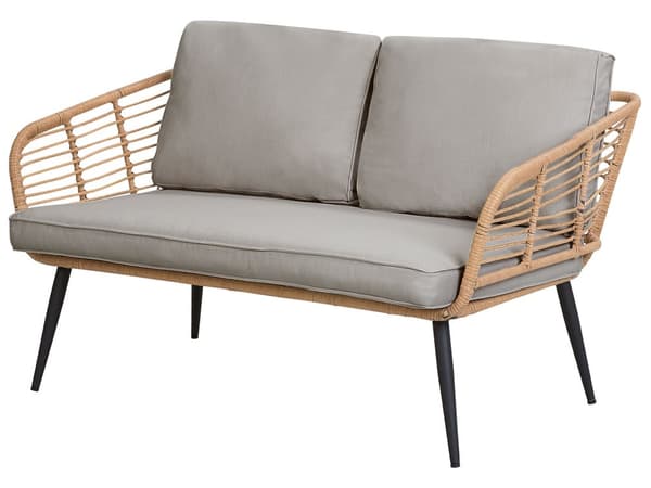 Havemøbelsæt Lys Beige Rattan og Stål Stel 4 Personers Lounge Hynder med Hærdet Glas Sofabord til Udendørs Terrasse Have Indretning
