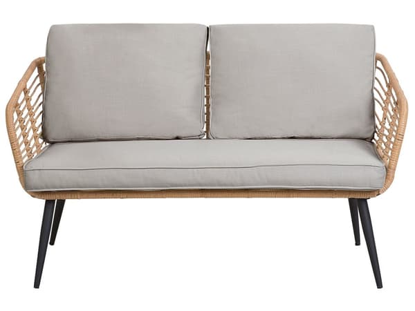 Havemøbelsæt Lys Beige Rattan og Stål Stel 4 Personers Lounge Hynder med Hærdet Glas Sofabord til Udendørs Terrasse Have Indretning