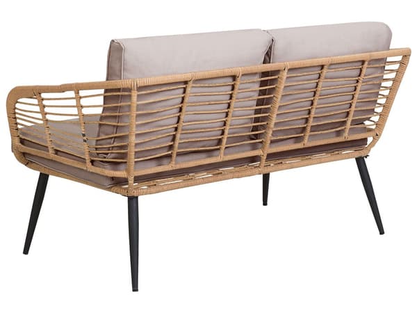 Havemøbelsæt Lys Beige Rattan og Stål Stel 4 Personers Lounge Hynder med Hærdet Glas Sofabord til Udendørs Terrasse Have Indretning