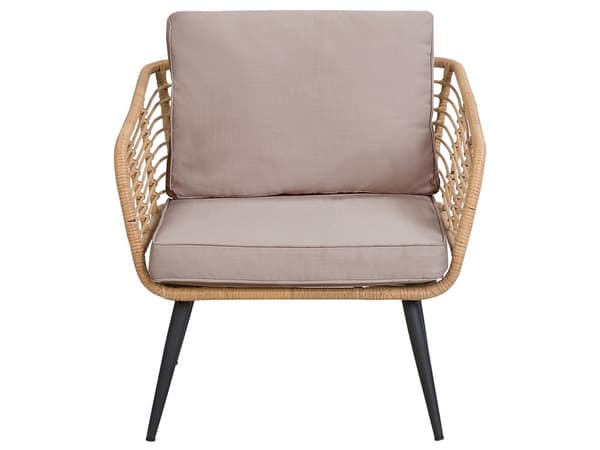 Havemøbelsæt Lys Beige Rattan og Stål Stel 4 Personers Lounge Hynder med Hærdet Glas Sofabord til Udendørs Terrasse Have Indretning