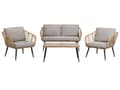 Miniatyrbillede 1 af 11: Havemøbelsæt Lys Beige Rattan og Stål Stel 4 Personers Lounge Hynder med Hærdet Glas Sofabord til Udendørs Terrasse Have Indretning