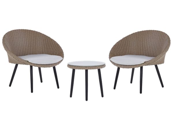 Balkon Bistro Sæt Beige PE Flet Puder Sofabord og 2 Stole Moderne Udendørs Design
