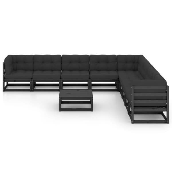 vidaXL Hagesofagruppe med puter 10 deler svart heltre furu