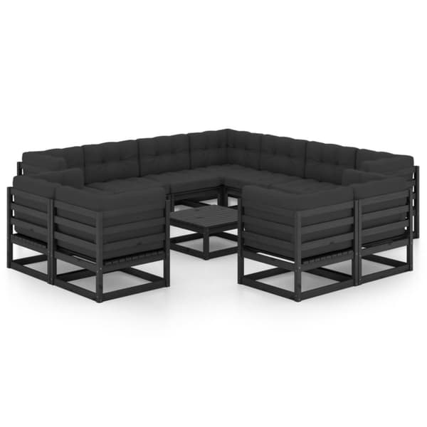 vidaXL Hagesofagruppe med puter 12 deler svart heltre furu