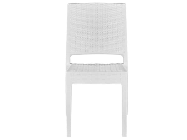 Havemøbelsæt Hvid Plastik 140 x 80 cm 6 Personers Firkantet Spisebord med Hul til Parasol Tilbehør Stabel Stole Flet Vejr Bestandig Terrasse