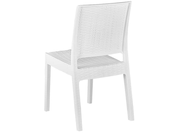 Havemøbelsæt Hvid Plastik 140 x 80 cm 6 Personers Firkantet Spisebord med Hul til Parasol Tilbehør Stabel Stole Flet Vejr Bestandig Terrasse