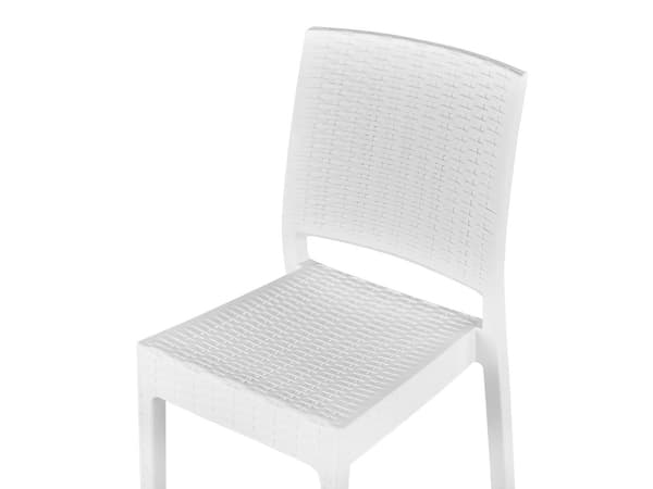 Havemøbelsæt Hvid Plastik 140 x 80 cm 6 Personers Firkantet Spisebord med Hul til Parasol Tilbehør Stabel Stole Flet Vejr Bestandig Terrasse