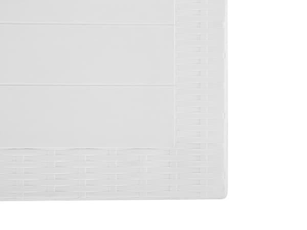 Havemøbelsæt Hvid Plastik 140 x 80 cm 6 Personers Firkantet Spisebord med Hul til Parasol Tilbehør Stabel Stole Flet Vejr Bestandig Terrasse