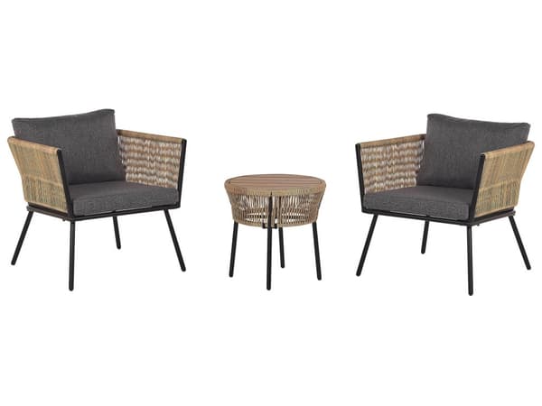 Havemøbelsæt Beige Grå PE Rattan Polyester ø 50 x 50 cm Havestole med Sidebord Cafesæt Aftagelige Betræk Hynder Dyb Sæde til Terrasse Haven