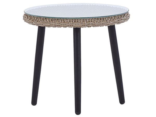 Balkongset Beige Konstrotting Kuddar Soffbord och 2 Stolar Modern Utomhus