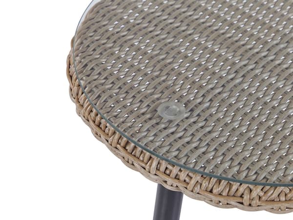 Balkongset Beige Konstrotting Kuddar Soffbord och 2 Stolar Modern Utomhus