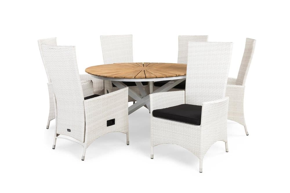 OLIVE MATGRUPP Ø140 + 6 JENNY STÄLLBAR FÅTÖLJ M DYNA