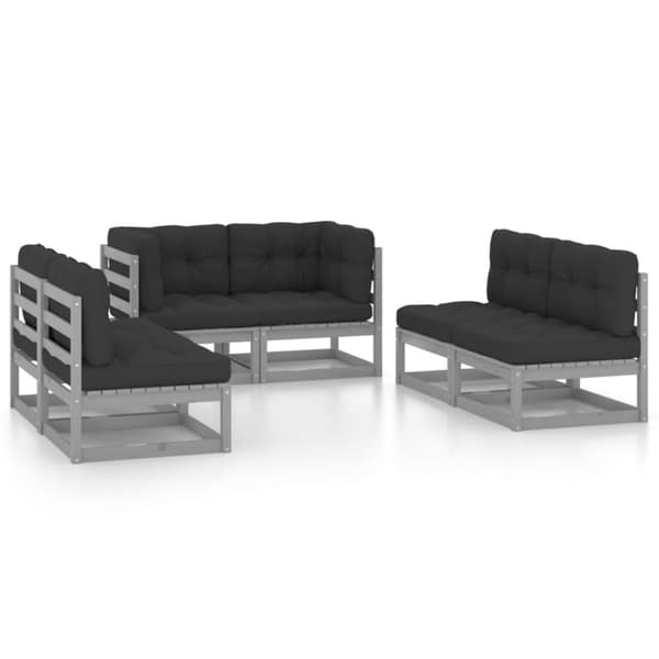 vidaXL Hagesofagruppe med puter 6 deler heltre furu