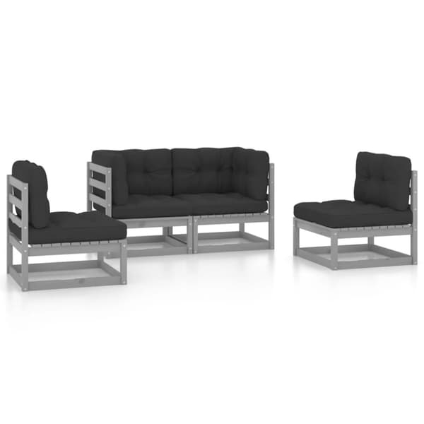 vidaXL Hagesofagruppe med puter 4 deler heltre furu