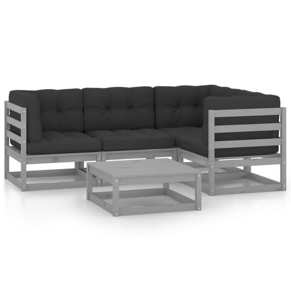 vidaXL Hagesofagruppe med puter 5 deler heltre furu
