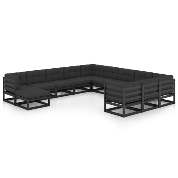 vidaXL Hagesofagruppe med puter 12 deler svart heltre furu