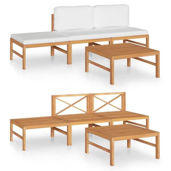 vidaXL Hagesofagruppe med kremhvite puter 4 deler heltre teak