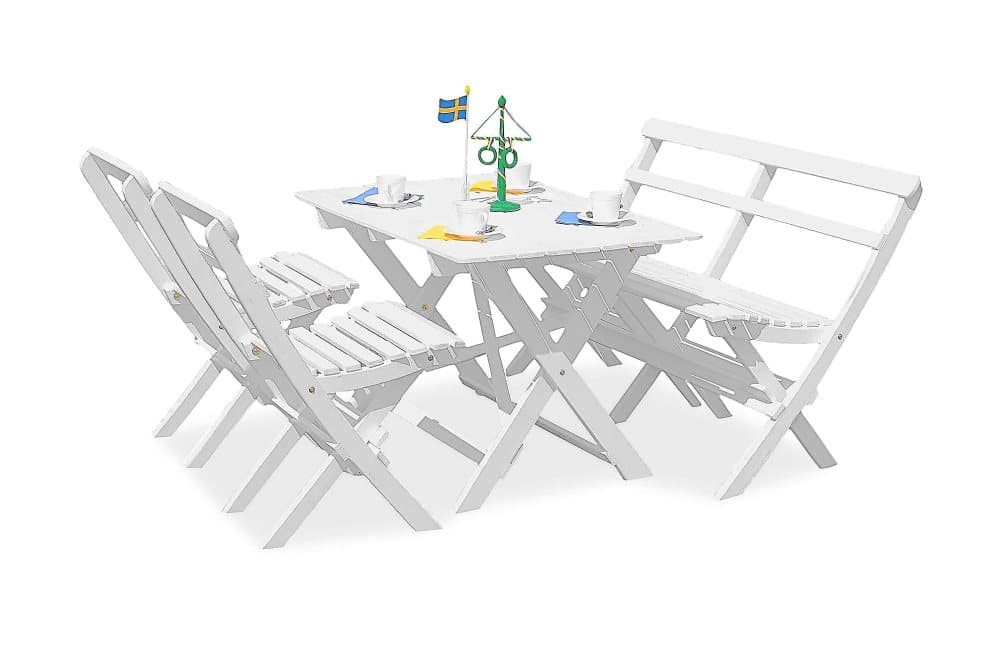 KNOHULT Bord +2 Hopvikbara Stolar + Bänk Vit