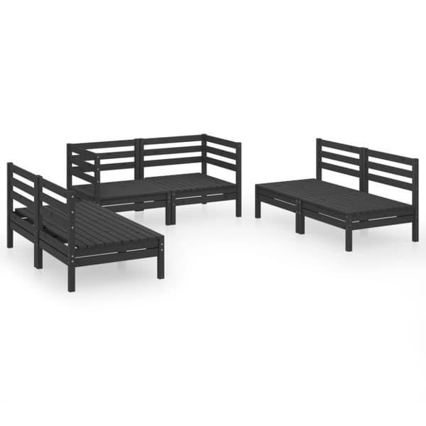 vidaXL Hagesofagruppe 6 deler svart heltre furu