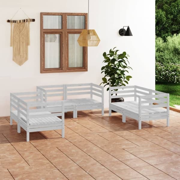 vidaXL Hagesofagruppe 6 deler hvit heltre furu