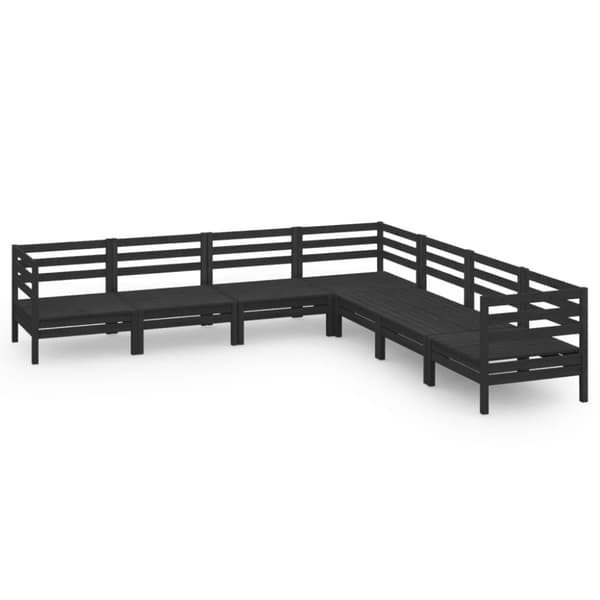 vidaXL Hagesofagruppe 7 deler svart heltre furu