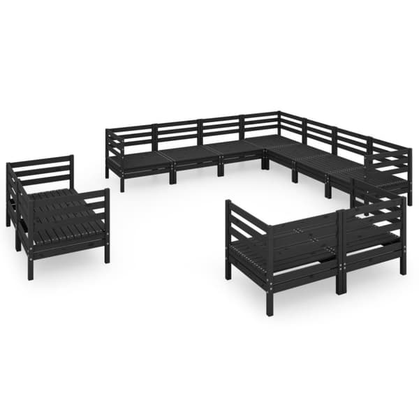 vidaXL Hagesofagruppe 11 deler svart heltre furu