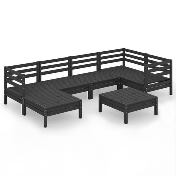 vidaXL Hagesofagruppe 7 deler svart heltre furu