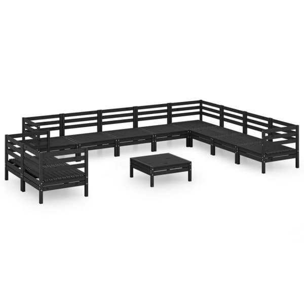 vidaXL Hagesofagruppe 11 deler svart heltre furu