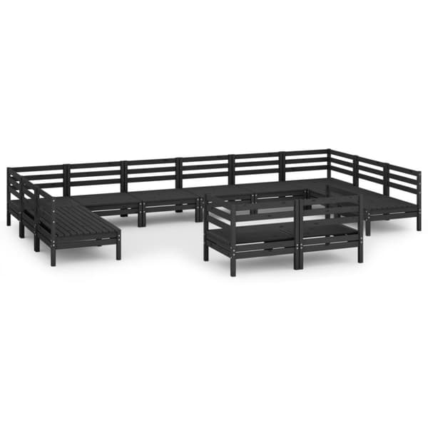 vidaXL Hagesofagruppe 12 deler svart heltre furu