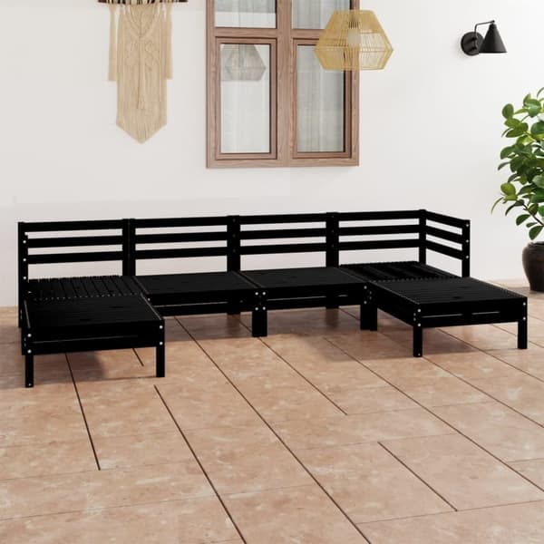 vidaXL Hagesofagruppe 6 deler svart heltre furu
