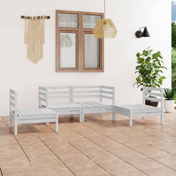vidaXL Hagesofagruppe 4 deler hvit heltre furu