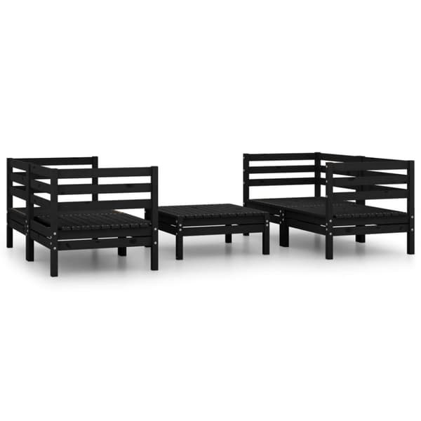 vidaXL Hagesofagruppe 5 deler svart heltre furu
