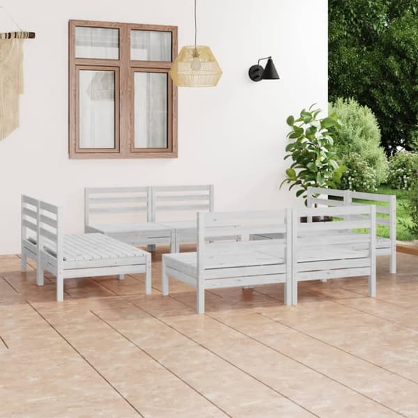 vidaXL Hagesofagruppe 8 deler hvit heltre furu