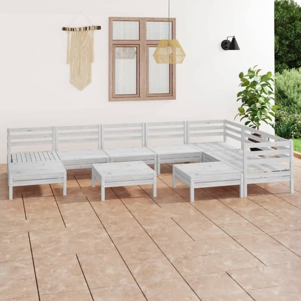 vidaXL Hagesofagruppe 10 deler hvit heltre furu