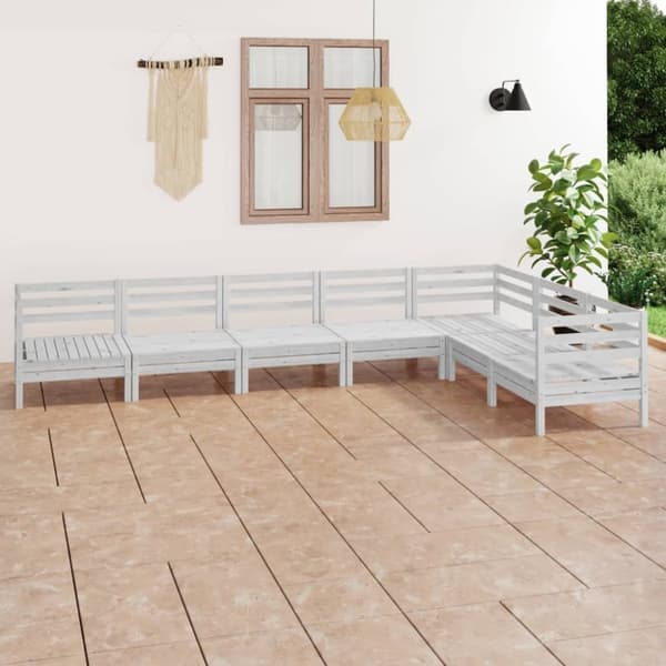 vidaXL Hagesofagruppe 7 deler hvit heltre furu