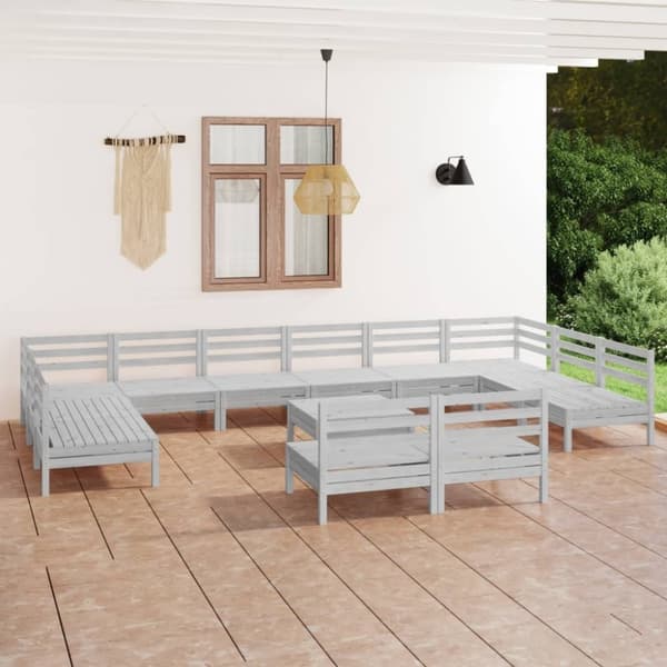 vidaXL Hagesofagruppe 13 deler hvit heltre furu