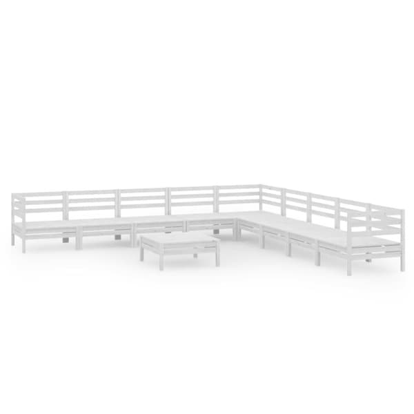 vidaXL Hagesofagruppe 10 deler hvit heltre furu