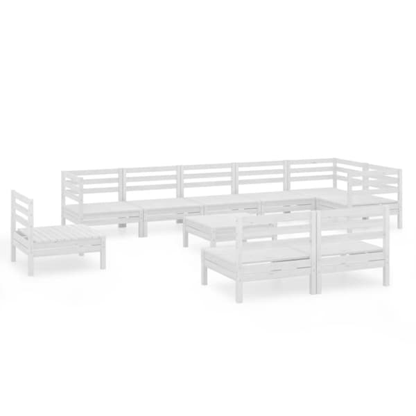 vidaXL Hagesofagruppe 10 deler hvit heltre furu