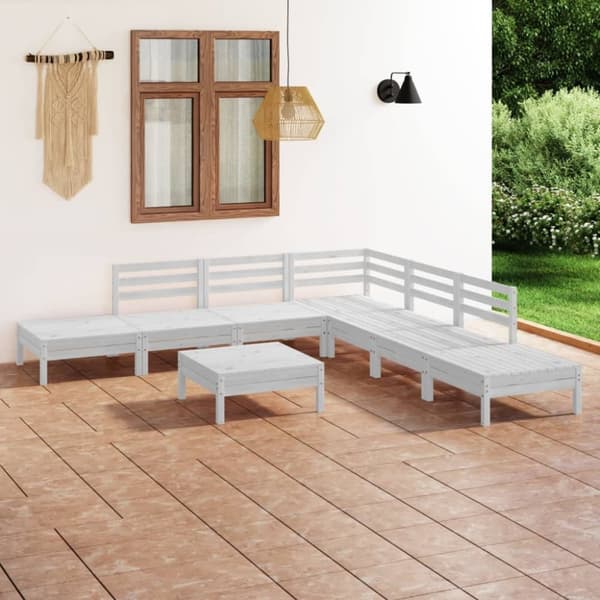 vidaXL Hagesofagruppe 8 deler hvit heltre furu