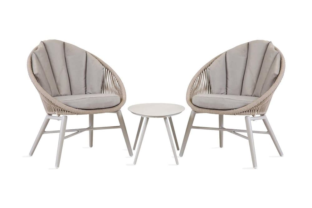Balkongset SHELLY bord och 2 stolar grå/beige