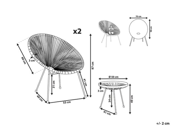 Balkongset Turkos Konstrotting Bord och 2 Stolar 3 Delar Modern
