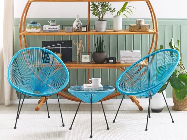 Balkongset Turkos Konstrotting Bord och 2 Stolar 3 Delar Modern