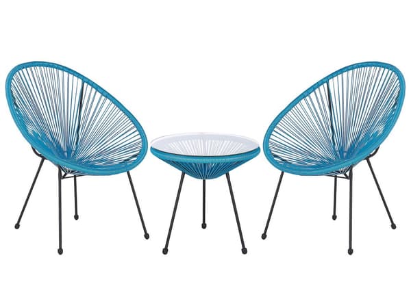 Balkongset Turkos Konstrotting Bord och 2 Stolar 3 Delar Modern
