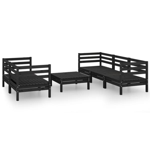 vidaXL Hagesofagruppe 6 deler svart heltre furu