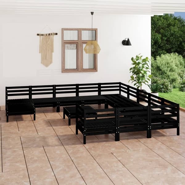 vidaXL Hagesofagruppe 13 deler svart heltre furu